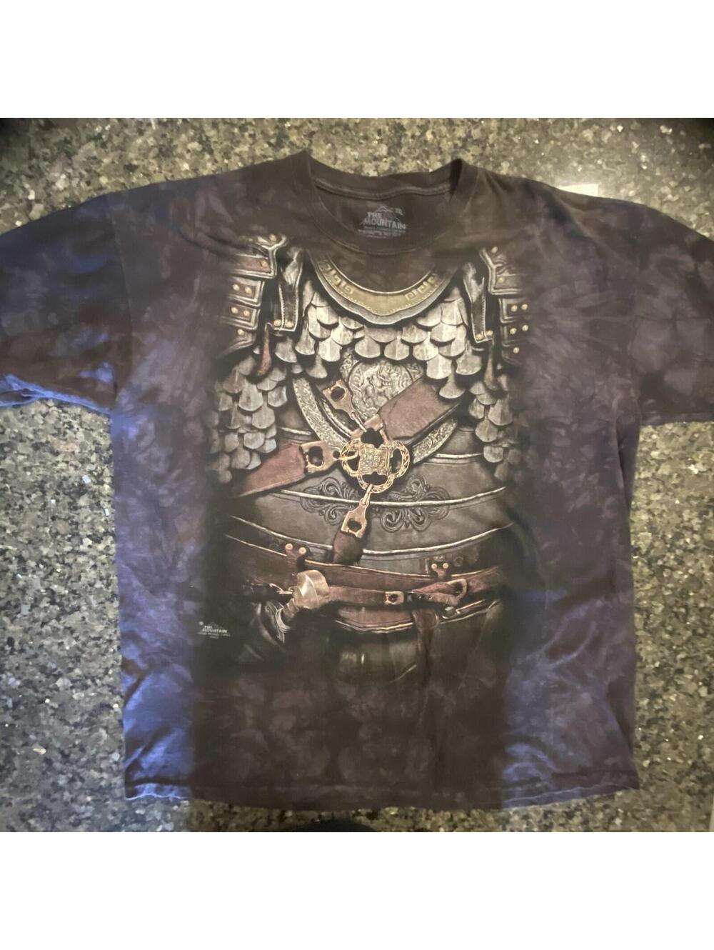 The Mountain Men's 3XL Black/Blue Knight Armor Graphic T-Shirt Cotton Crew